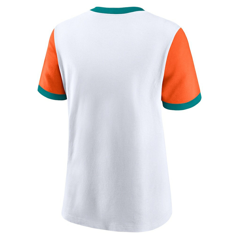 Miami Dolphins Women's Rewind Ringer T-Shirt - White/Orange | Nike online