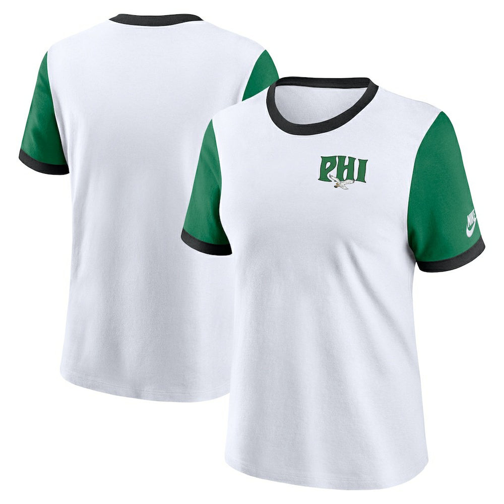 Philadelphia Eagles Women's Rewind Ringer T-Shirt - White/Kelly Green | Nike on sale