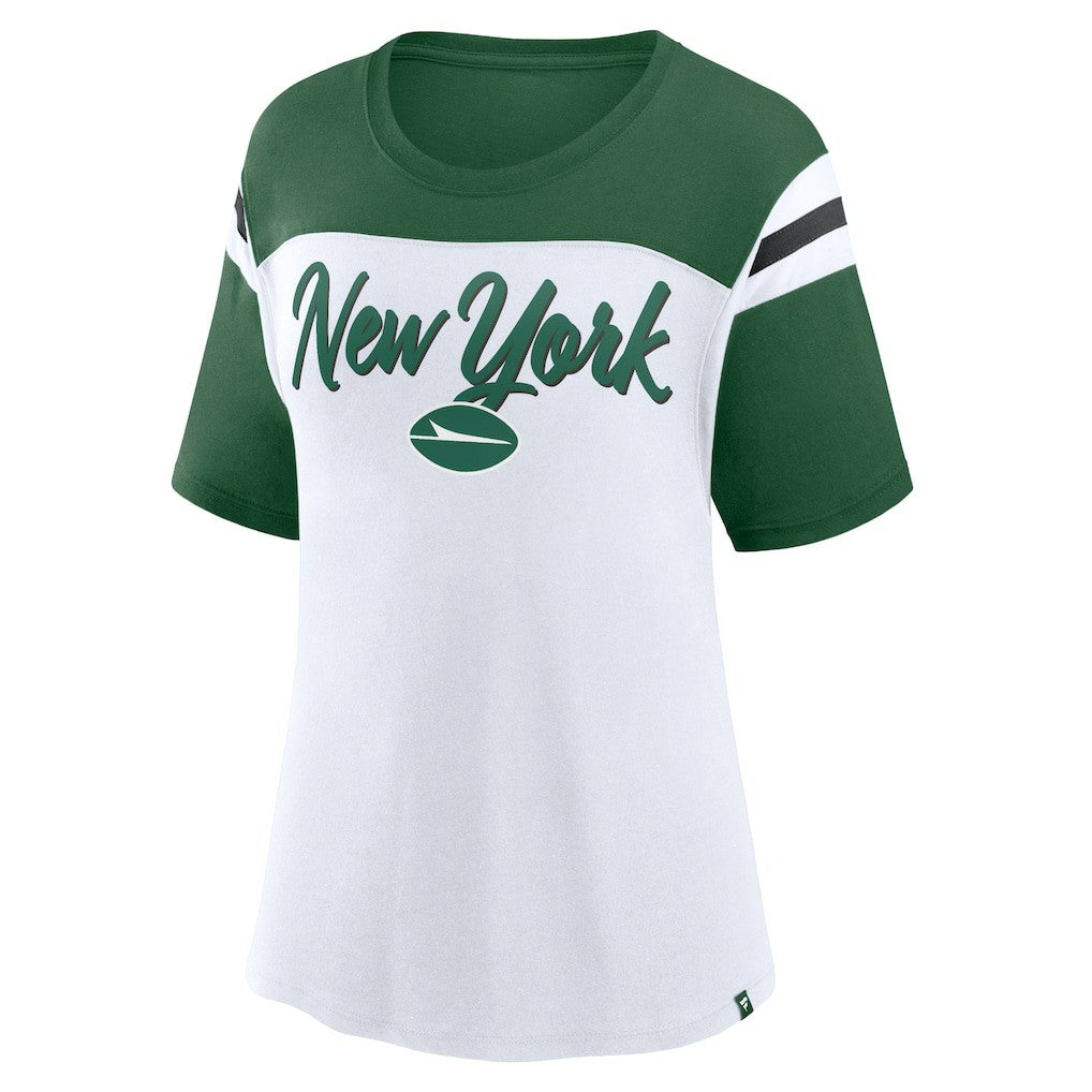 New York Jets Women's Cheer Chant Fashion Crop Top - White/Green on sale