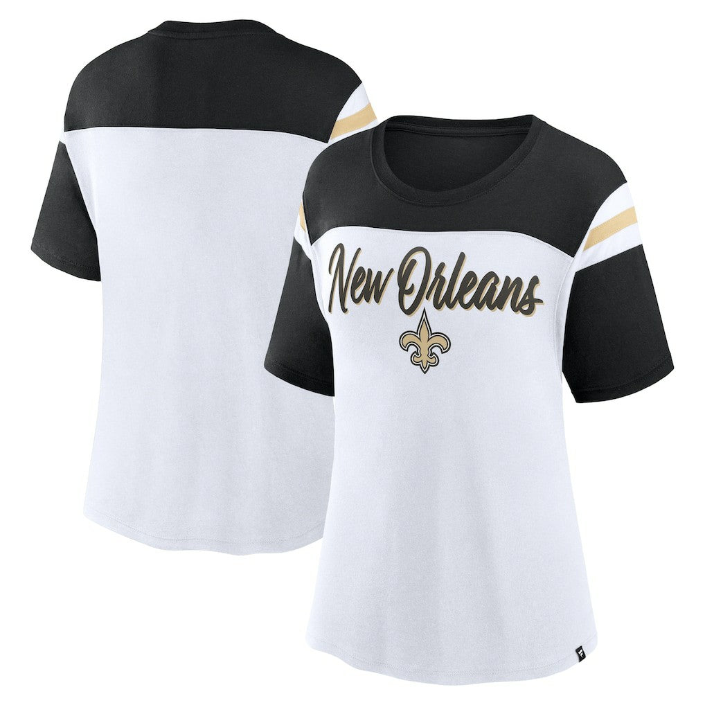New Orleans Saints Women's Cheer Chant Fashion Crop Top - White/Black discount