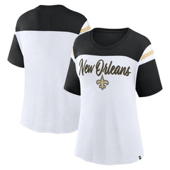 New Orleans Saints Women's Cheer Chant Fashion Crop Top - White/Black discount