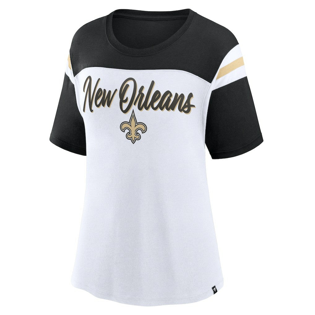 New Orleans Saints Women's Cheer Chant Fashion Crop Top - White/Black discount