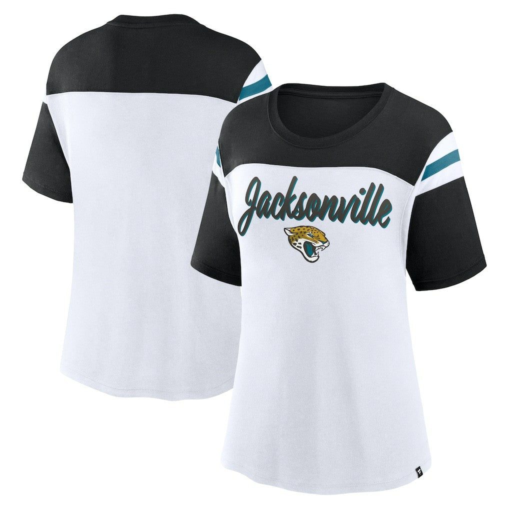 Jacksonville Jaguars Women's Cheer Chant Fashion Crop Top - White/Black discount