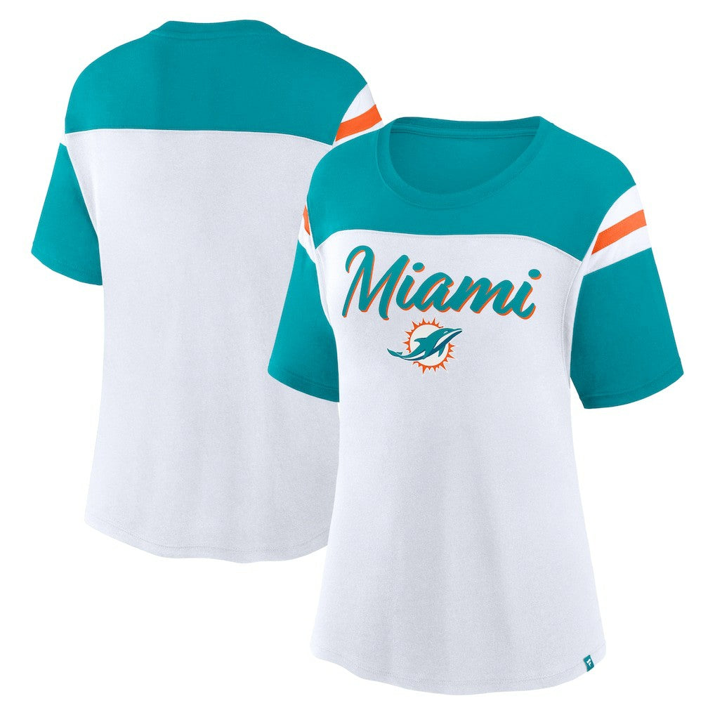 Miami Dolphins Women's Cheer Chant Fashion Crop Top - White/Aqua outlet