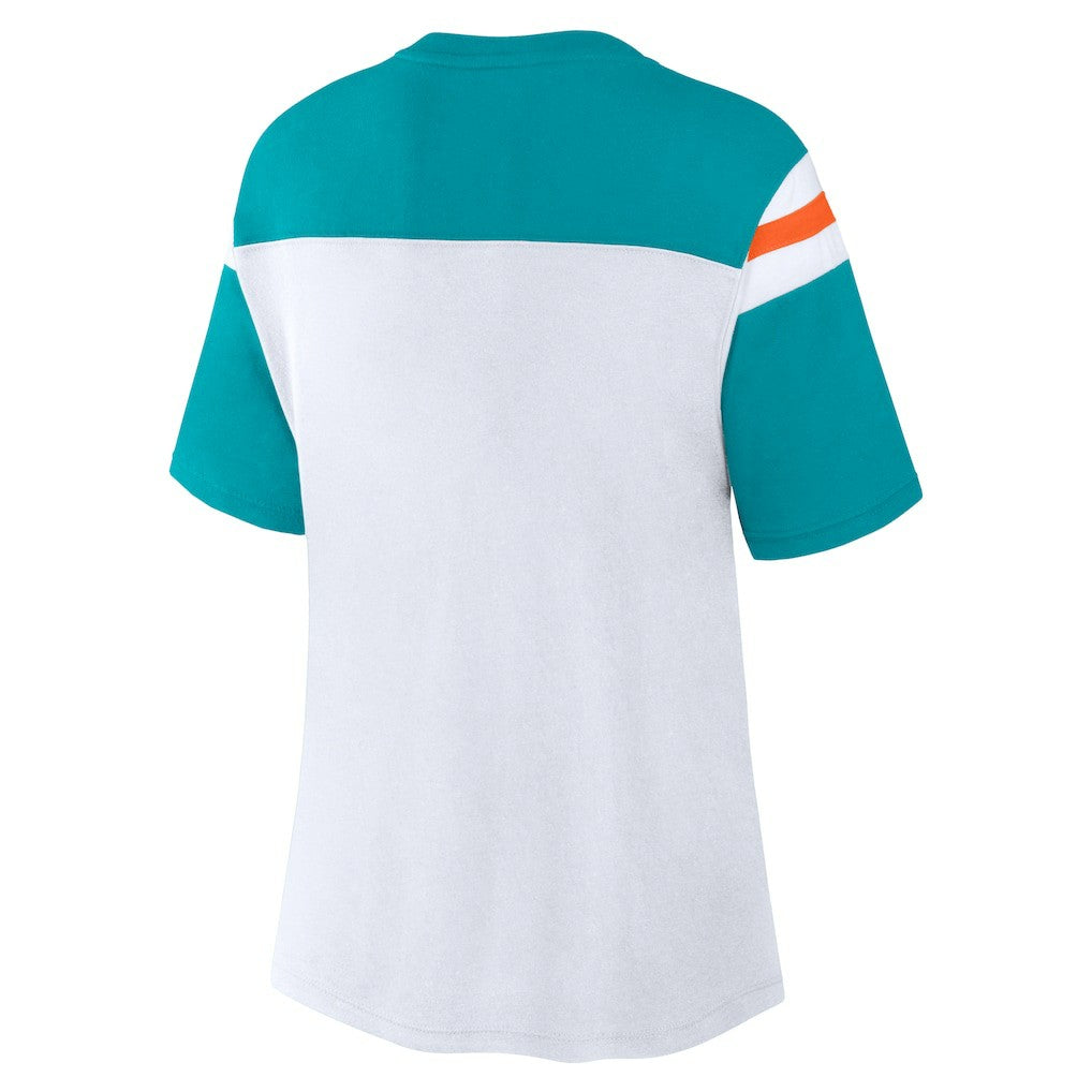 Miami Dolphins Women's Cheer Chant Fashion Crop Top - White/Aqua outlet