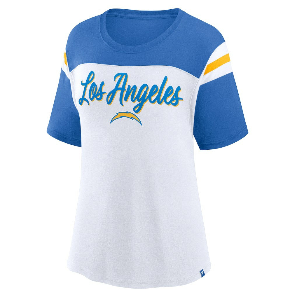 Los Angeles Chargers Women's Cheer Chant Fashion Crop Top - White/Powder Blue sale
