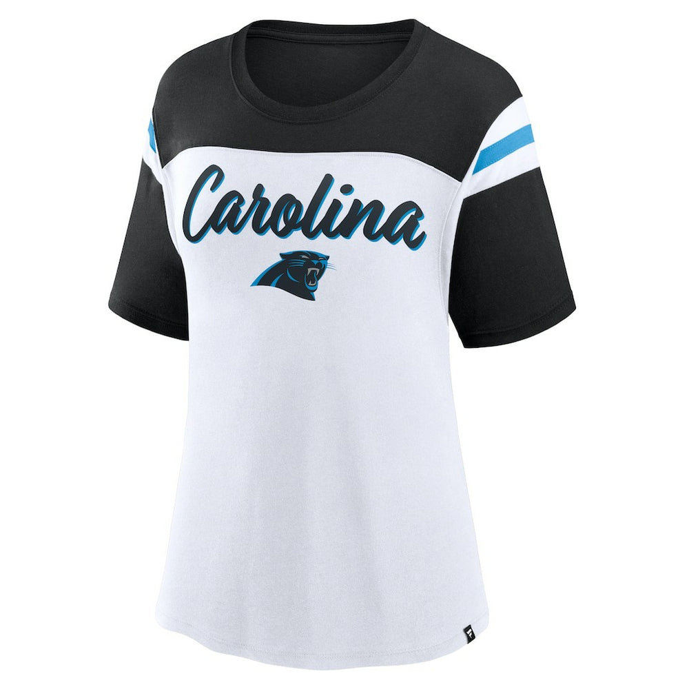 Carolina Panthers Women's Cheer Chant Fashion Crop Top - White/Black on sale