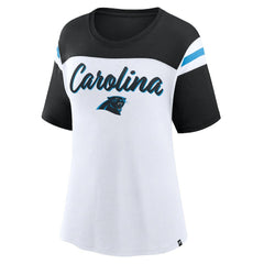 Carolina Panthers Women's Cheer Chant Fashion Crop Top - White/Black on sale