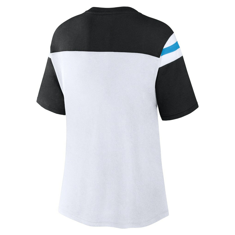 Carolina Panthers Women's Cheer Chant Fashion Crop Top - White/Black on sale