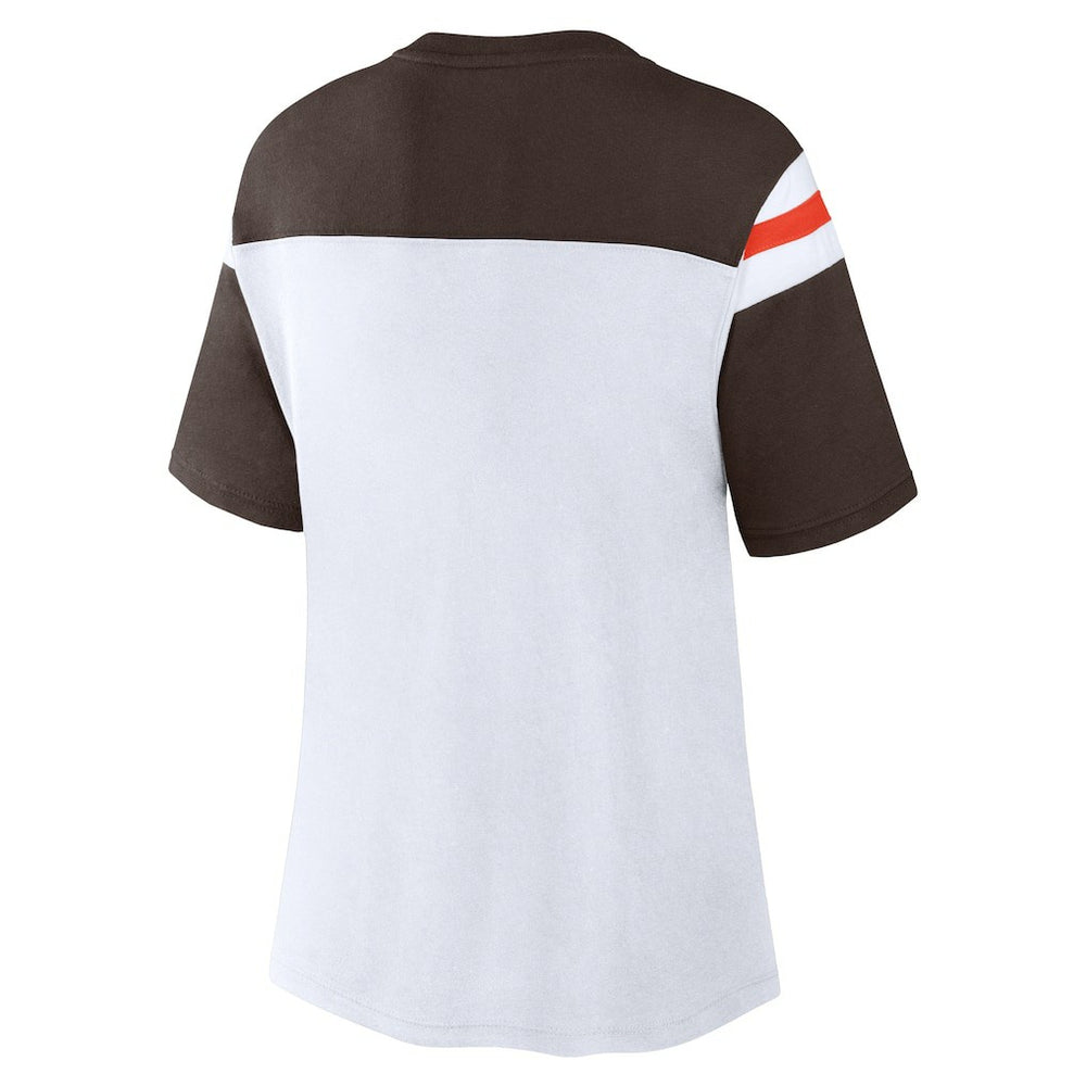 Cleveland Browns Women's Cheer Chant Fashion Crop Top - White/Brown discount