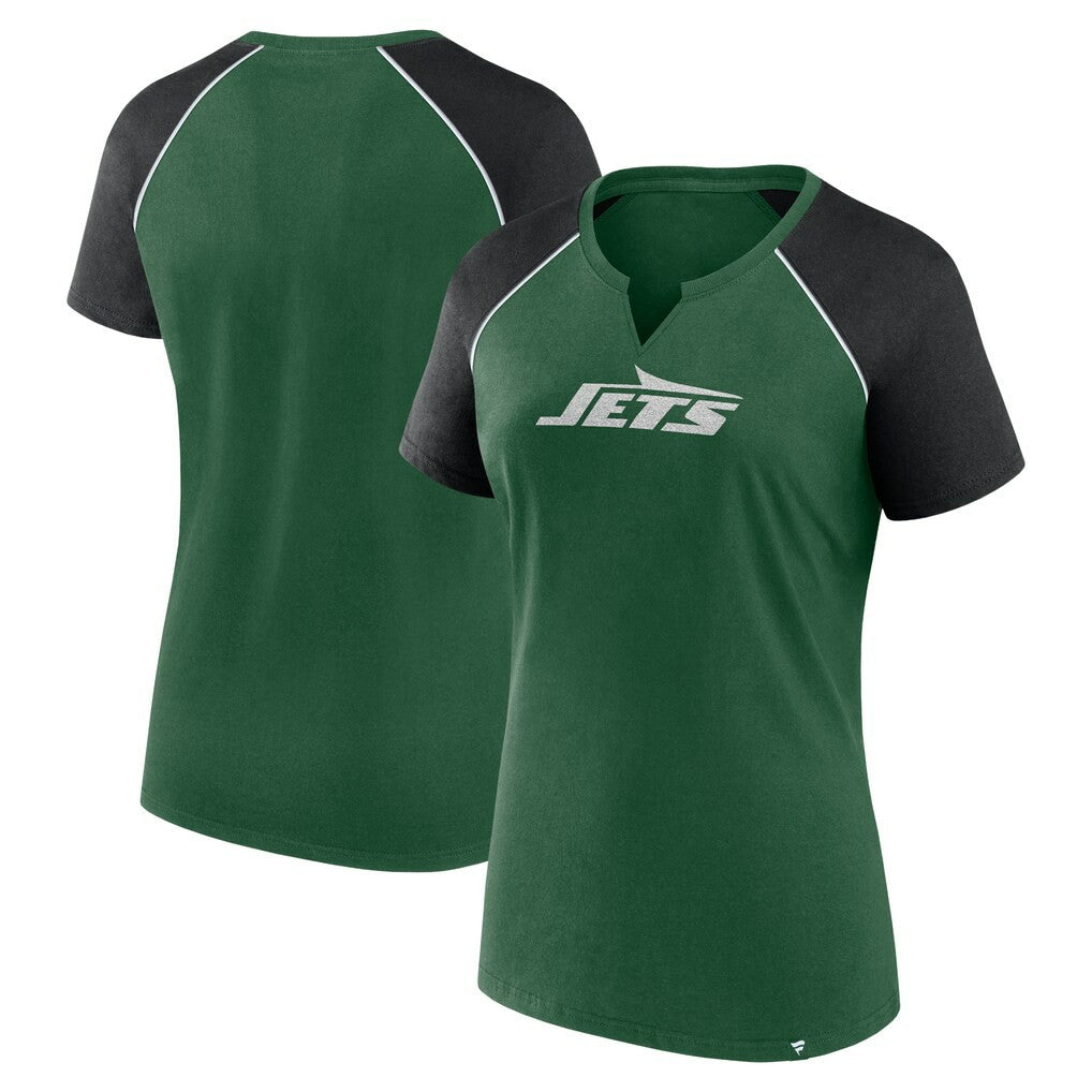 New York Jets Women's Glittered Primary Raglan T-Shirt - Green/Black discount