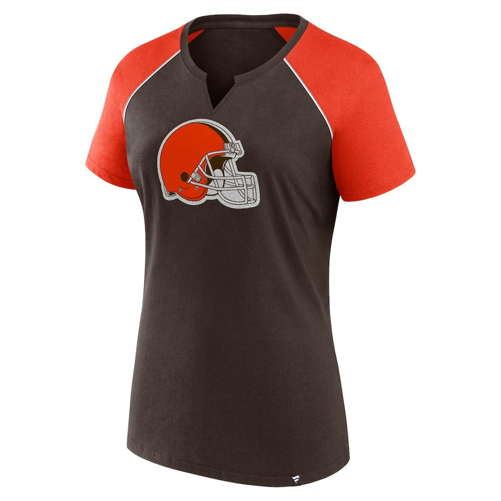Cleveland Browns Women's Glittered Primary Raglan T-Shirt - Brown/Orange for sale