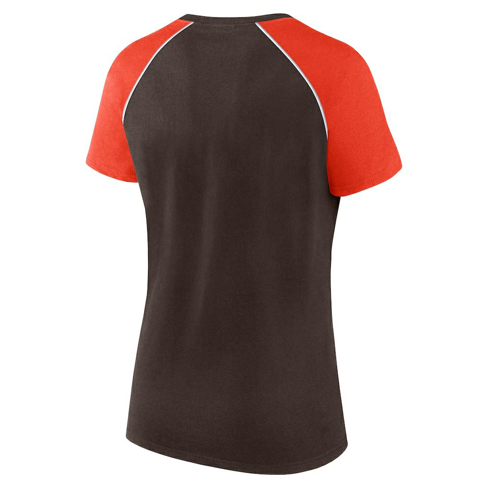 Cleveland Browns Women's Glittered Primary Raglan T-Shirt - Brown/Orange for sale