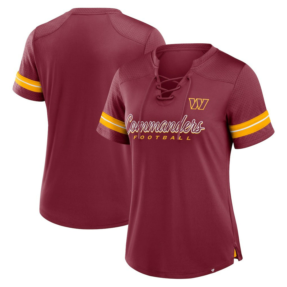 Washington Commanders Women's Play Script Lace-Up T-Shirt - Burgundy on sale