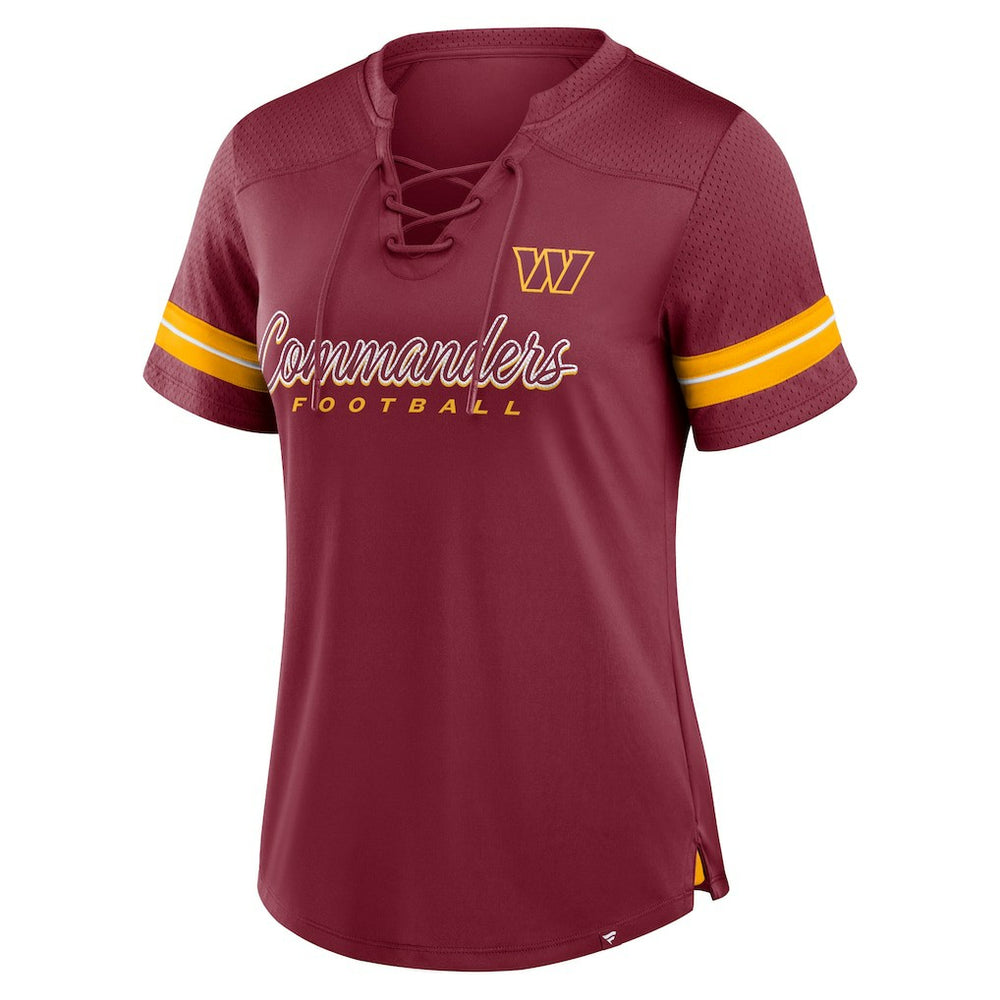 Washington Commanders Women's Play Script Lace-Up T-Shirt - Burgundy on sale