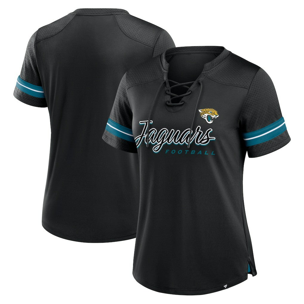 Jacksonville Jaguars Women's Play Script Lace-Up T-Shirt - Black discount