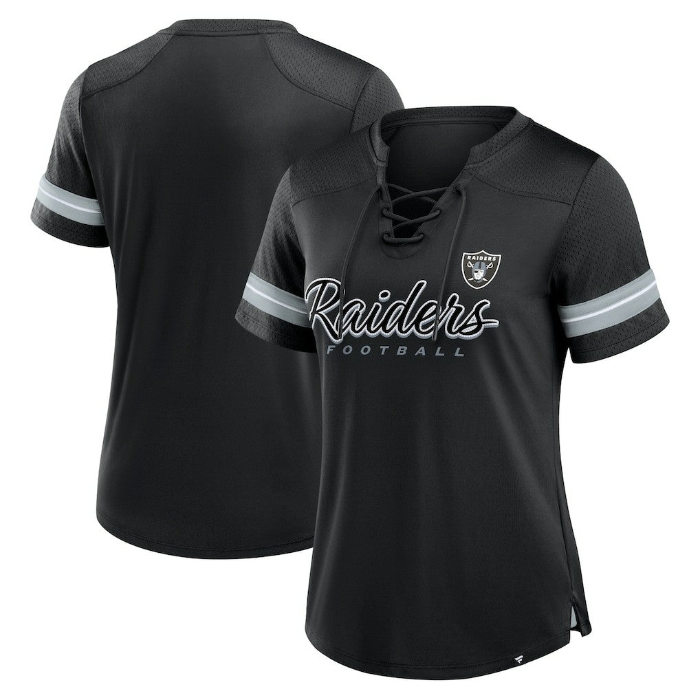 Las Vegas Raiders Women's Play Script Lace-Up T-Shirt - Black outlet