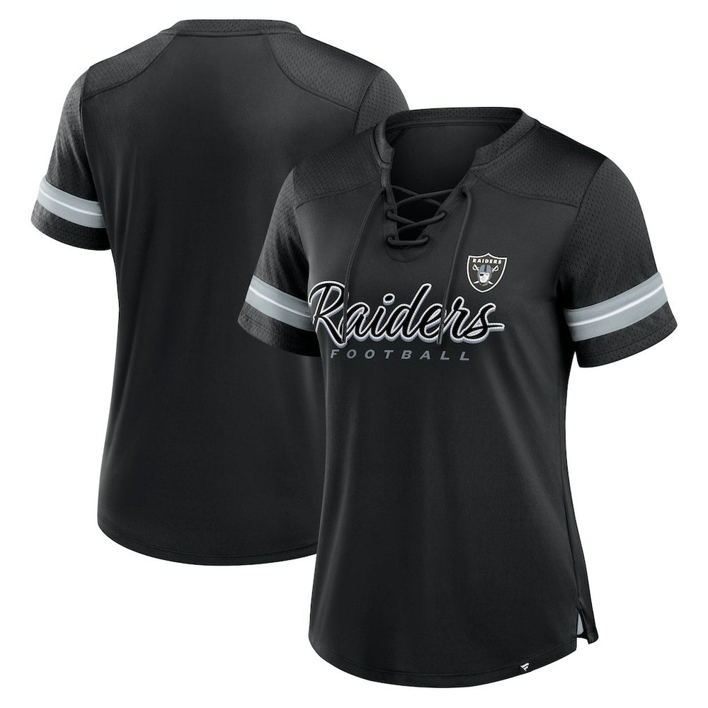 Las Vegas Raiders Women's Play Script Lace-Up T-Shirt - Black outlet