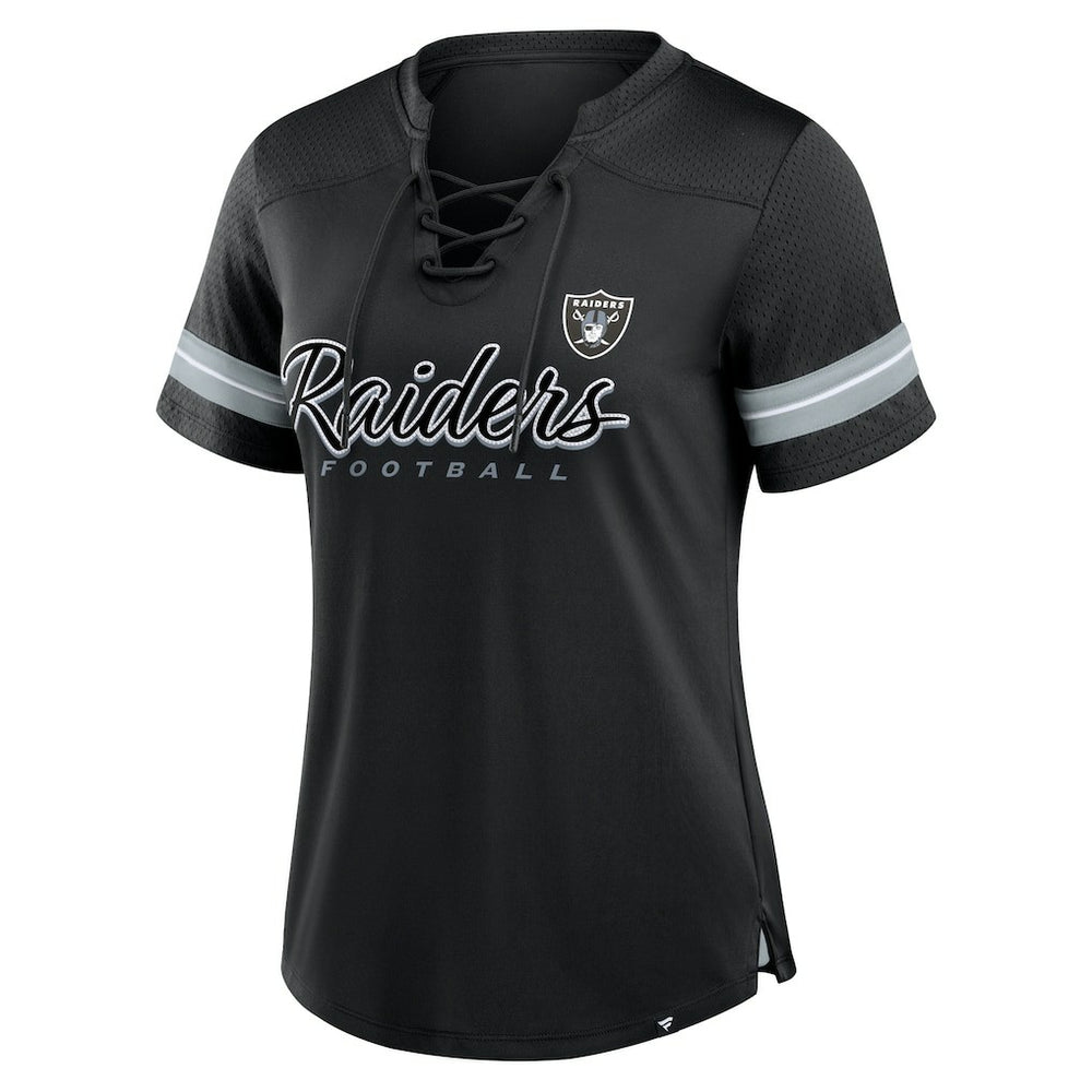 Las Vegas Raiders Women's Play Script Lace-Up T-Shirt - Black outlet