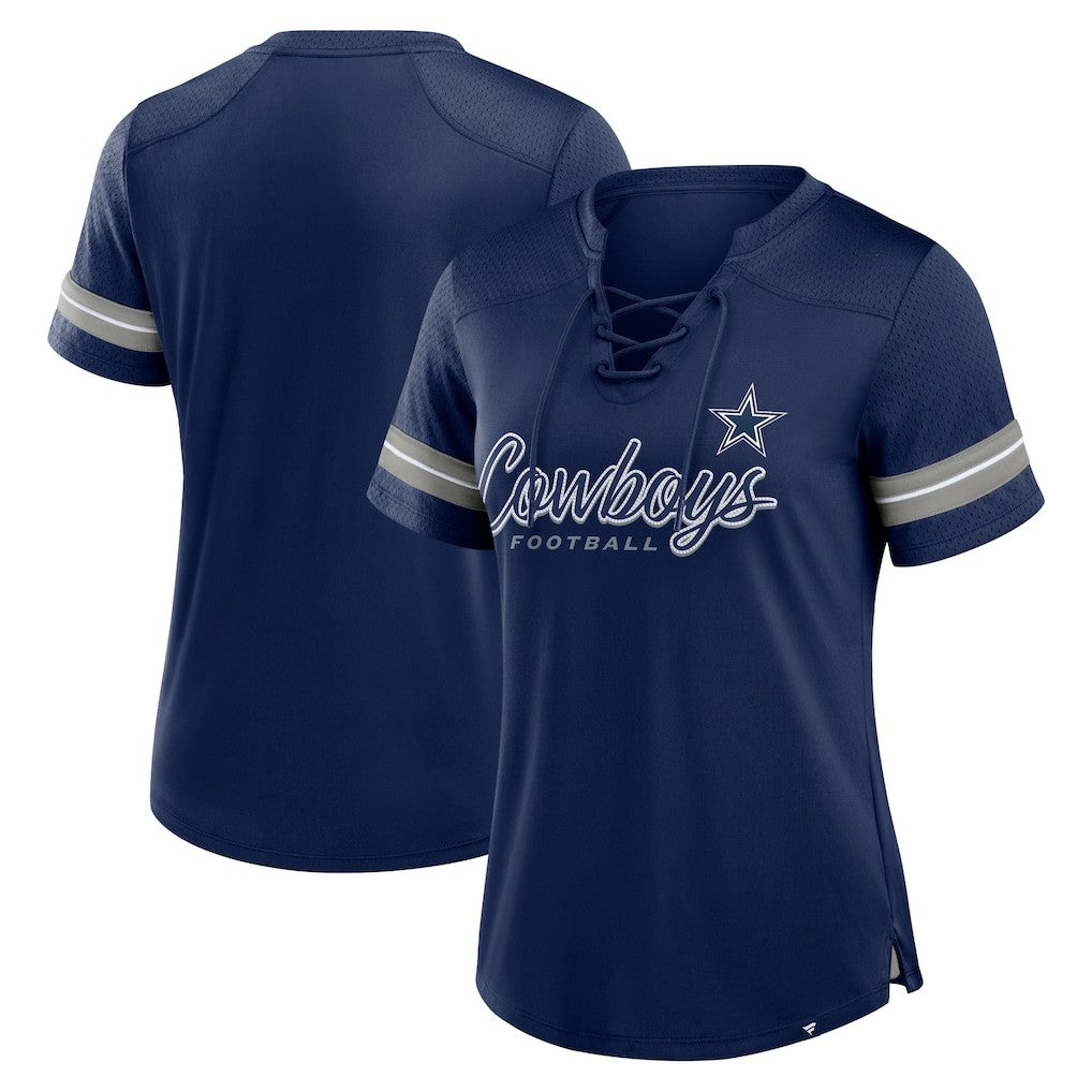 Dallas Cowboys Women's Play Script Lace-Up T-Shirt - Navy cheap