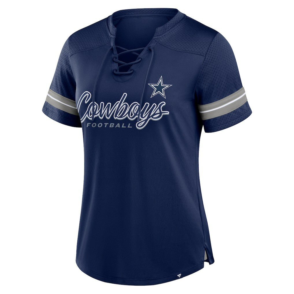 Dallas Cowboys Women's Play Script Lace-Up T-Shirt - Navy cheap