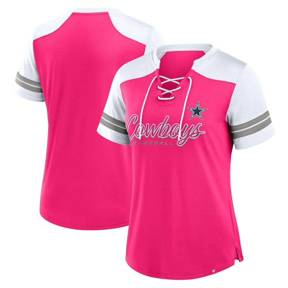 Dallas Cowboys Women's Play Script Lace-Up T-Shirt - Pink discount