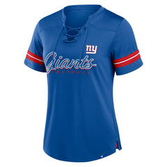 New York Giants Women's Play Script Lace-Up T-Shirt - Royal sale