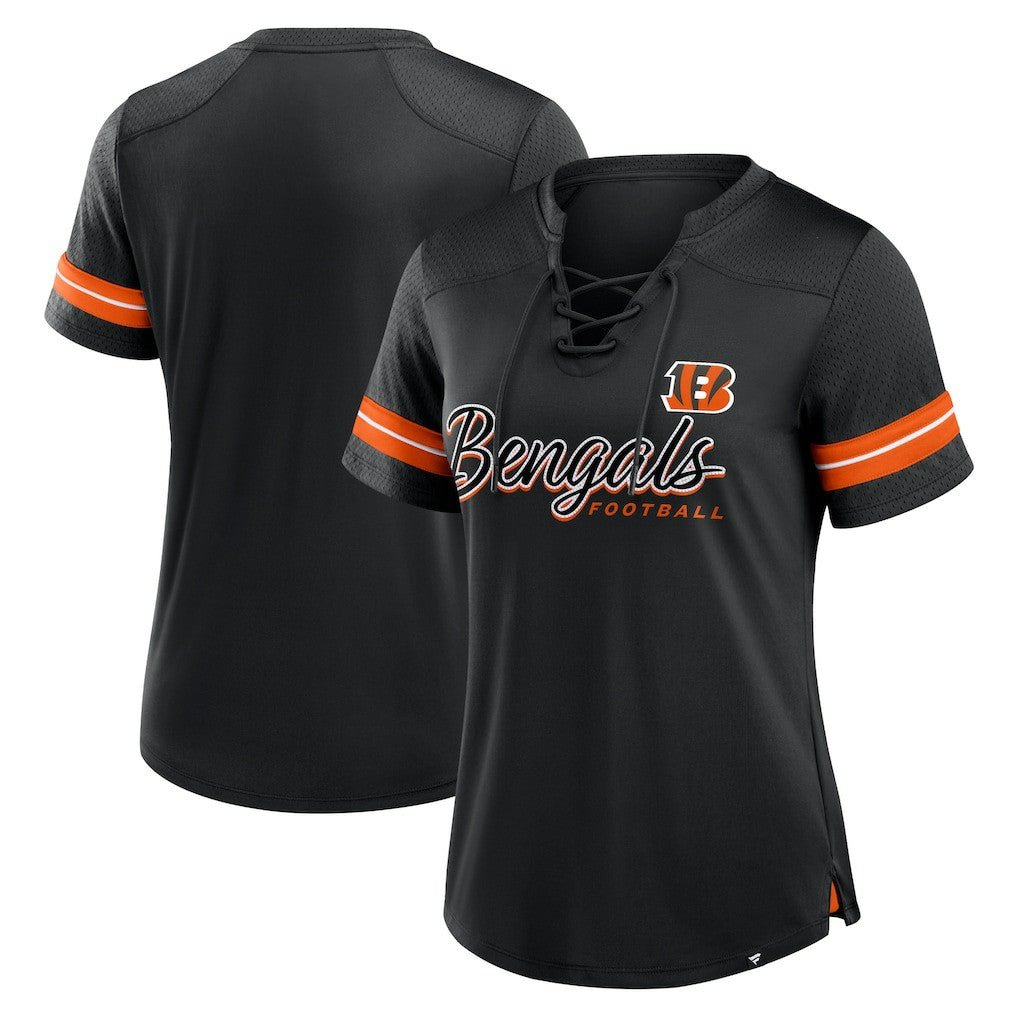 Cincinnati Bengals Women's Play Script Lace-Up T-Shirt - Black cheap