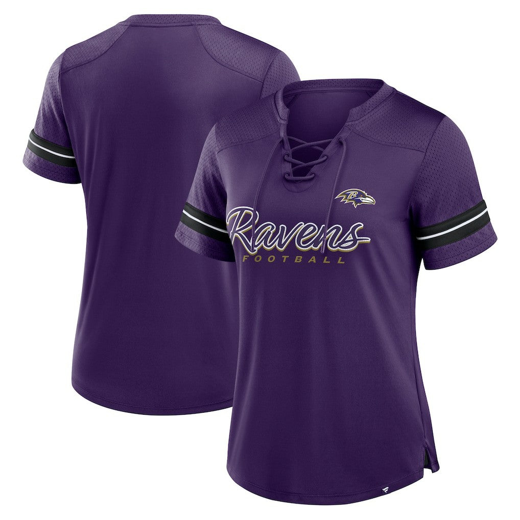 Baltimore Ravens Women's Play Script Lace-Up T-Shirt - Purple cheap