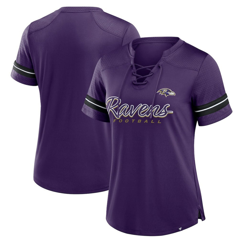 Baltimore Ravens Women's Play Script Lace-Up T-Shirt - Purple cheap