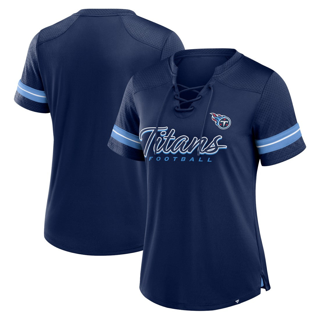Tennessee Titans Women's Play Script Lace-Up T-Shirt - Navy outlet