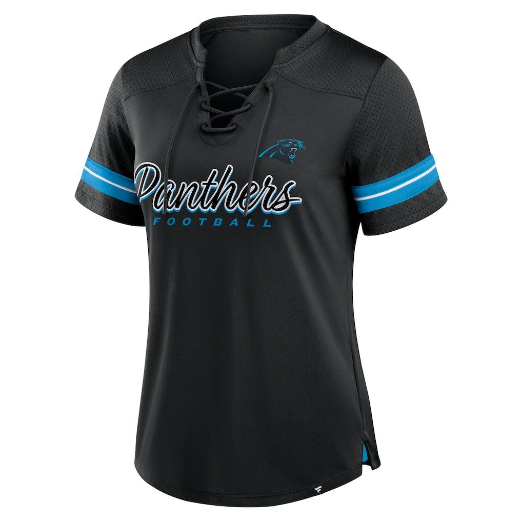 Carolina Panthers Women's Play Script Lace-Up T-Shirt - Black cheap