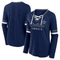 Dallas Cowboys Women's Won and Done Lace-Up Long Sleeve Fashion Top - Navy sale