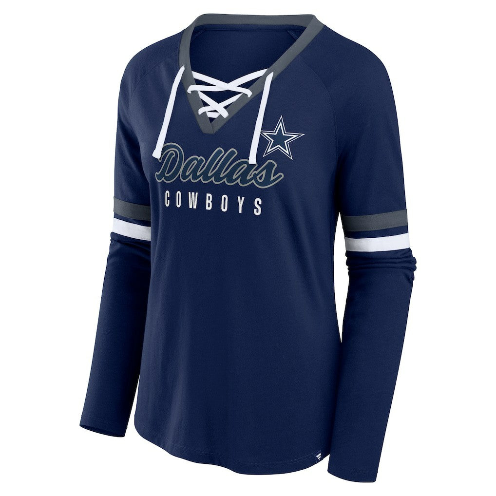 Dallas Cowboys Women's Won and Done Lace-Up Long Sleeve Fashion Top - Navy sale