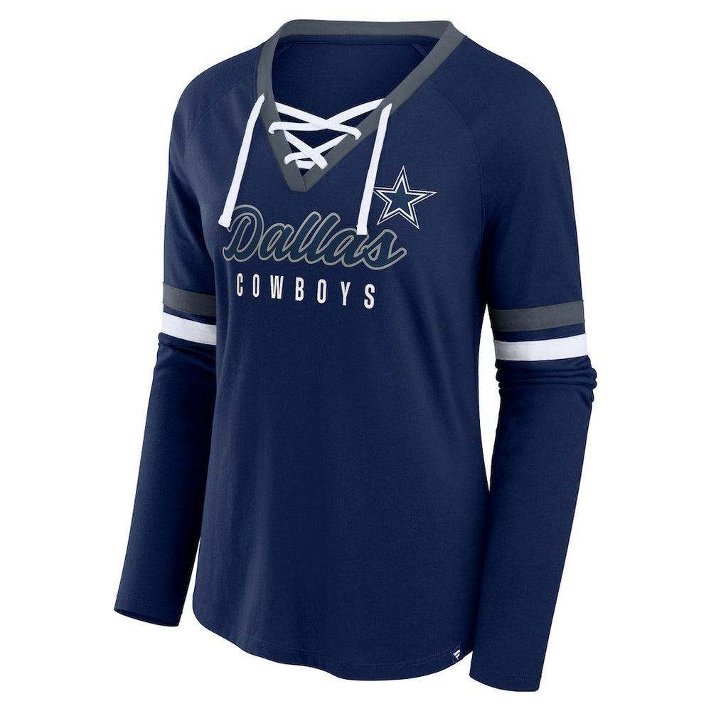 Dallas Cowboys Women's Won and Done Lace-Up Long Sleeve Fashion Top - Navy sale