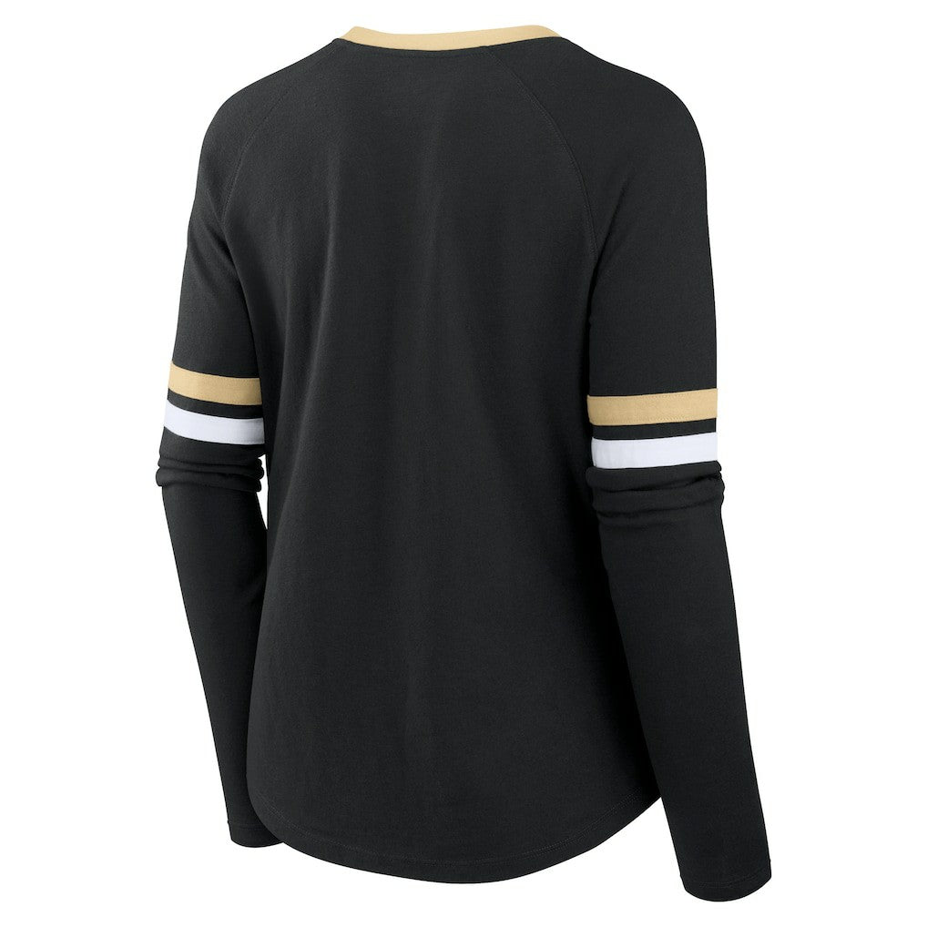 New Orleans Saints Women's Won and Done Lace-Up Long Sleeve Fashion Top - Black on sale
