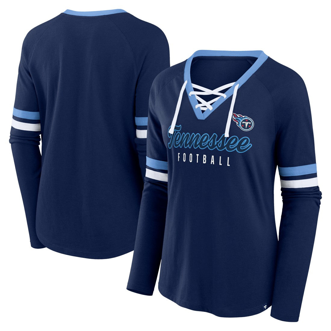 Tennessee Titans Women's Won and Done Lace-Up Long Sleeve Fashion Top - Navy on sale