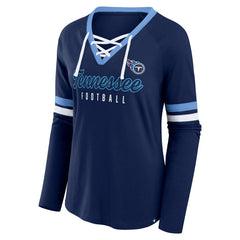 Tennessee Titans Women's Won and Done Lace-Up Long Sleeve Fashion Top - Navy on sale