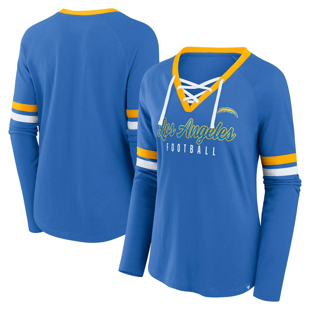 Los Angeles Chargers Women's Won and Done Lace-Up Long Sleeve Fashion Top - Powder Blue online