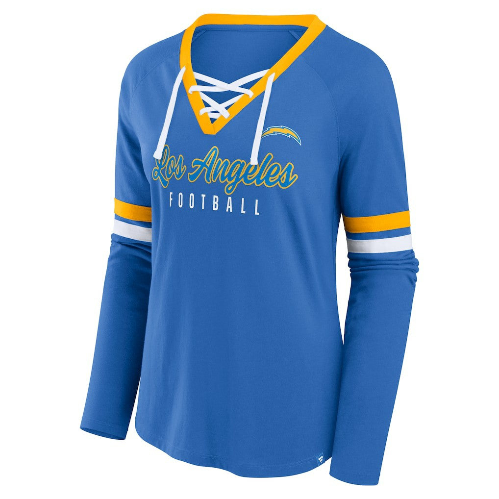 Los Angeles Chargers Women's Won and Done Lace-Up Long Sleeve Fashion Top - Powder Blue online