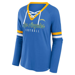 Los Angeles Chargers Women's Won and Done Lace-Up Long Sleeve Fashion Top - Powder Blue online