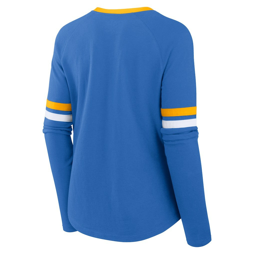 Los Angeles Chargers Women's Won and Done Lace-Up Long Sleeve Fashion Top - Powder Blue online