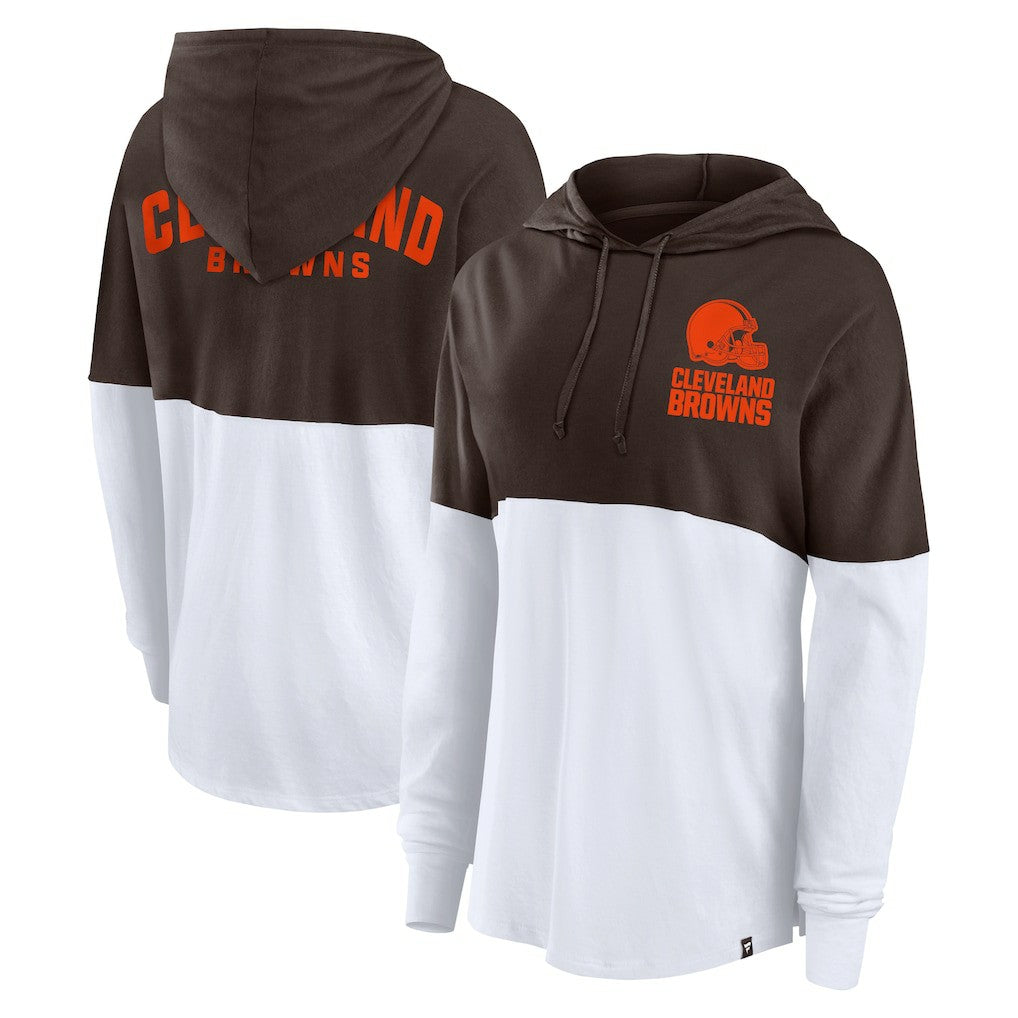 Cleveland Browns Women's Backup Option Long Sleeve Hoodie T-Shirt - Brown/White cheap