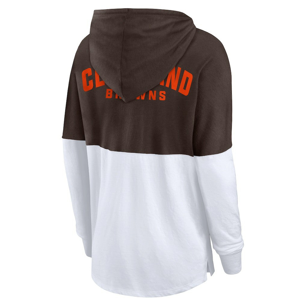 Cleveland Browns Women's Backup Option Long Sleeve Hoodie T-Shirt - Brown/White cheap