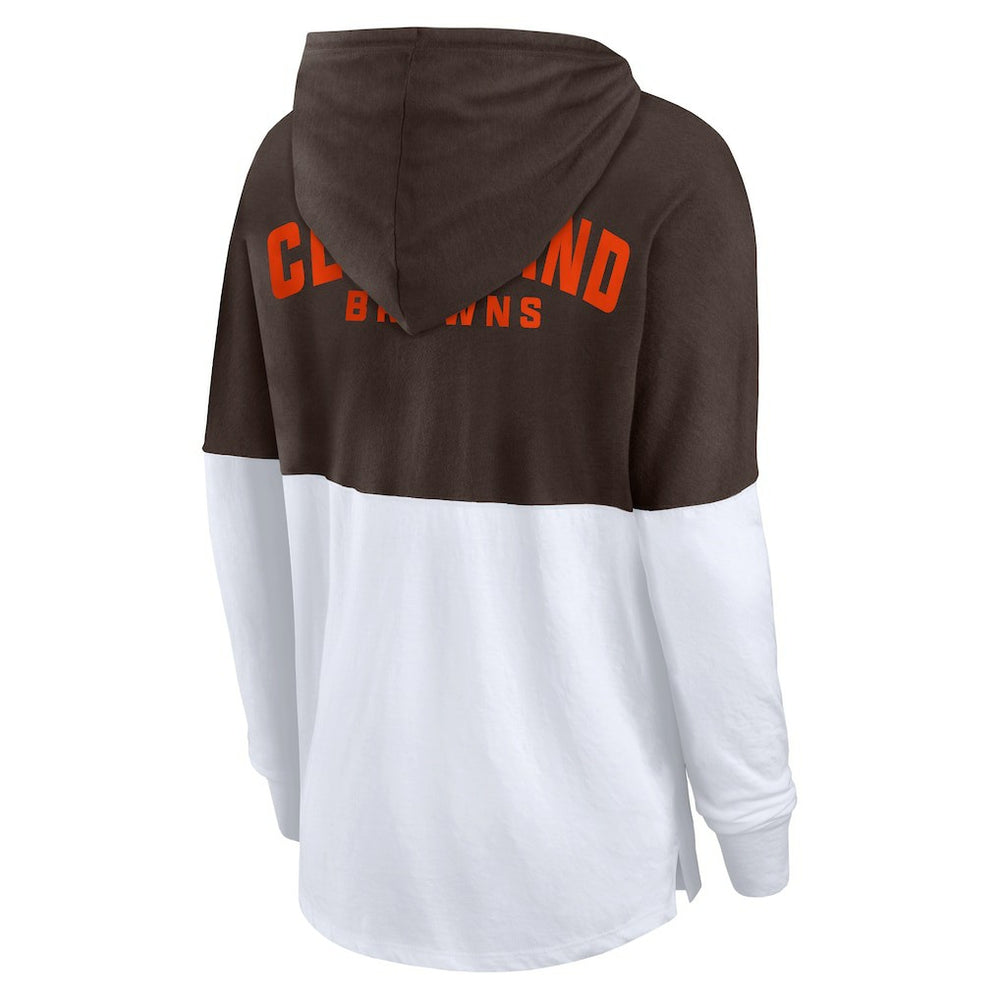 Cleveland Browns Women's Backup Option Long Sleeve Hoodie T-Shirt - Brown/White cheap