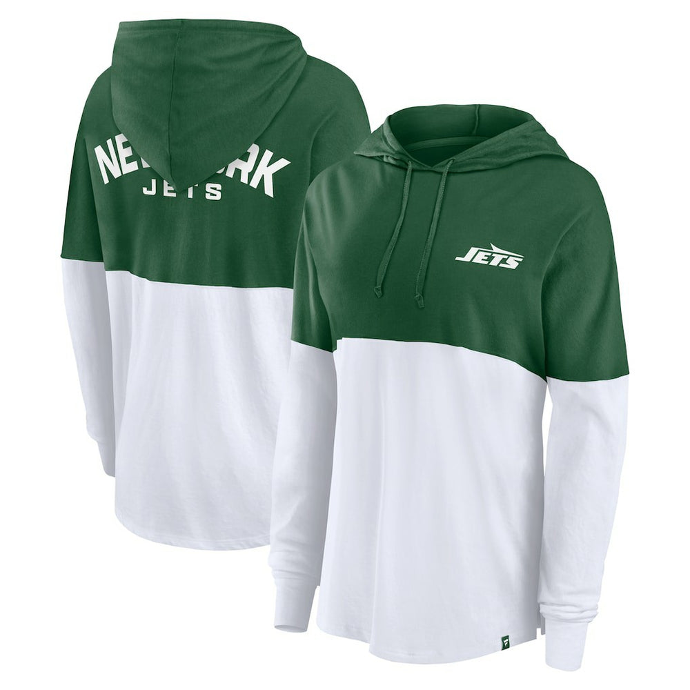 New York Jets Women's Backup Option Long Sleeve Hoodie T-Shirt - Green/White on sale