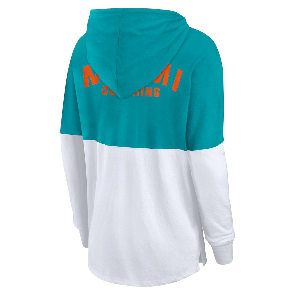 Miami Dolphins Women's Backup Option Long Sleeve Hoodie T-Shirt - Aqua/White outlet