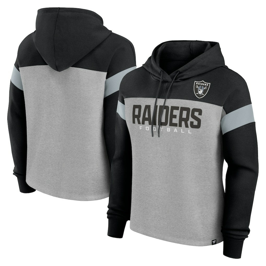 Las Vegas Raiders Women's Bold Play Call Pullover Hoodie - Heather Gray/Black discount