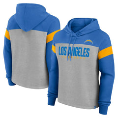 Los Angeles Chargers Women's Bold Play Call Pullover Hoodie - Heather Gray/Powder Blue outlet