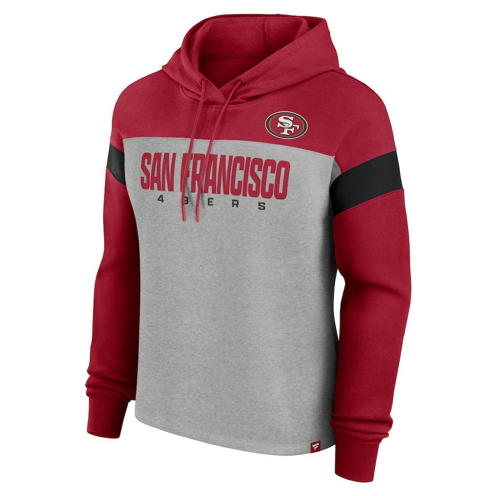 San Francisco 49ers Women's Bold Play Call Pullover Hoodie - Heather Gray/Scarlet cheap